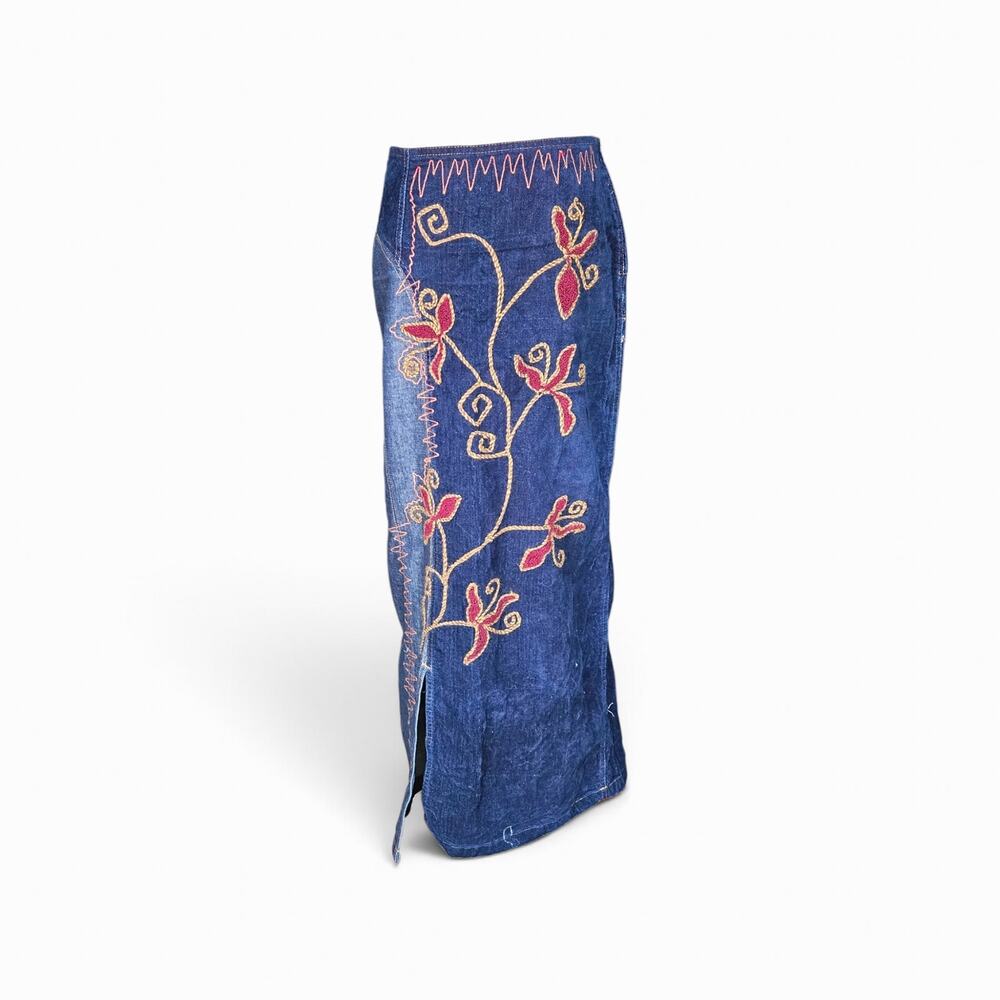 Y2k OHDD Save The Queen Denim Maxi Skirt Embroidered Fairycore - Large